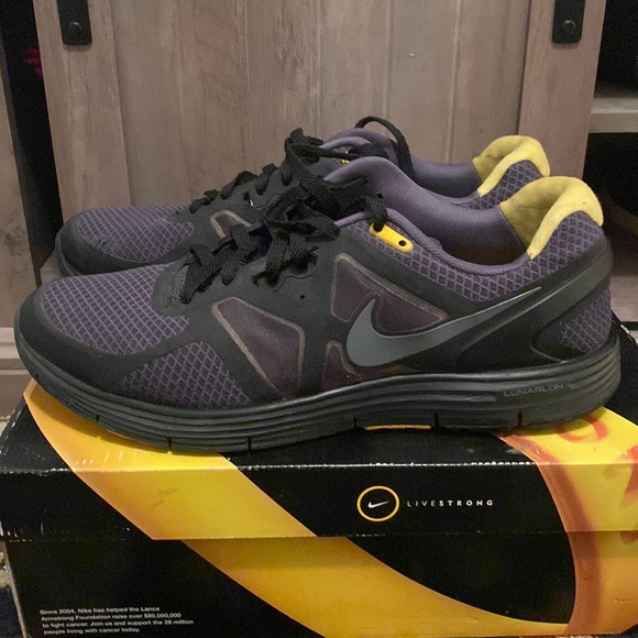 Nike Other - Nike Livestrong Lunarglide+ 3 LAF Men’s Black & Yellow Running Shoes - 12